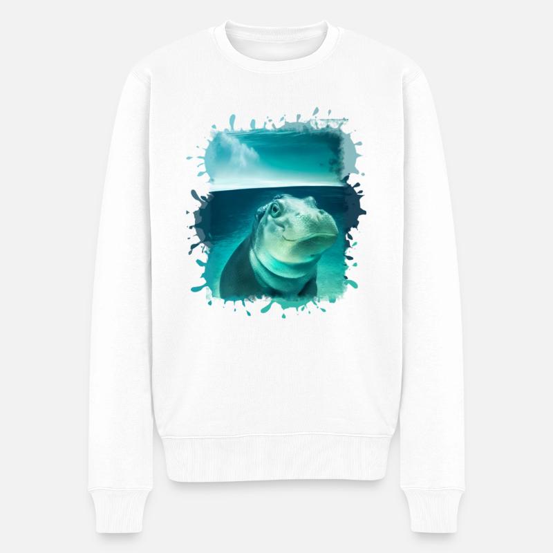Nilpferd, blau,Malerei,Baby,wasser - Männer Premium Bio Pullover - Weiß