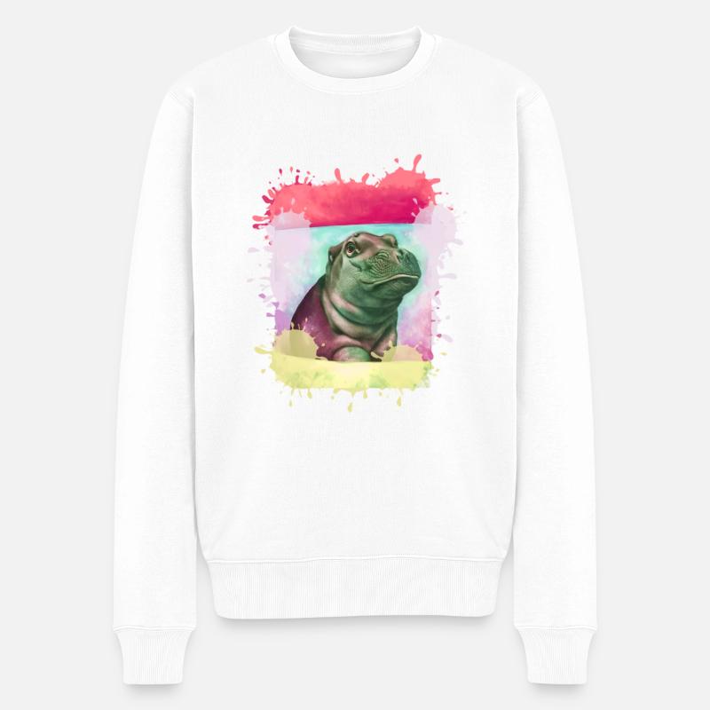 Nilpferd, bunt,Malerei,Baby,Malerei - Männer Premium Bio Pullover - Weiß