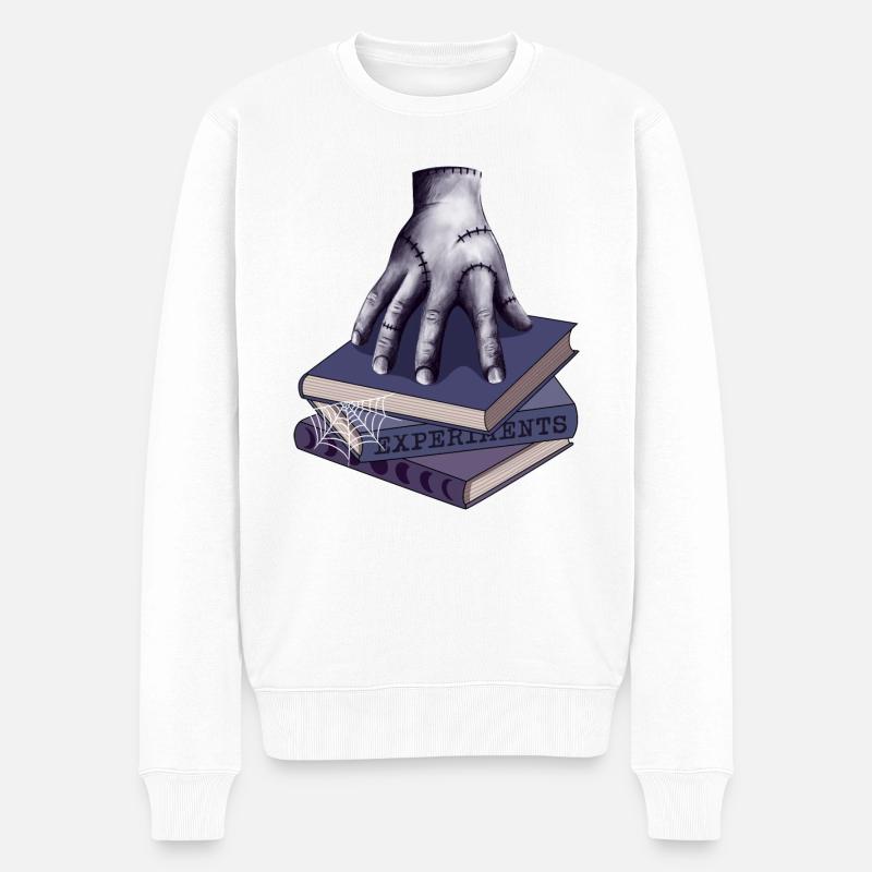 Main de zombie sur une pile de livres - Pull Premium bio Homme - blanc
