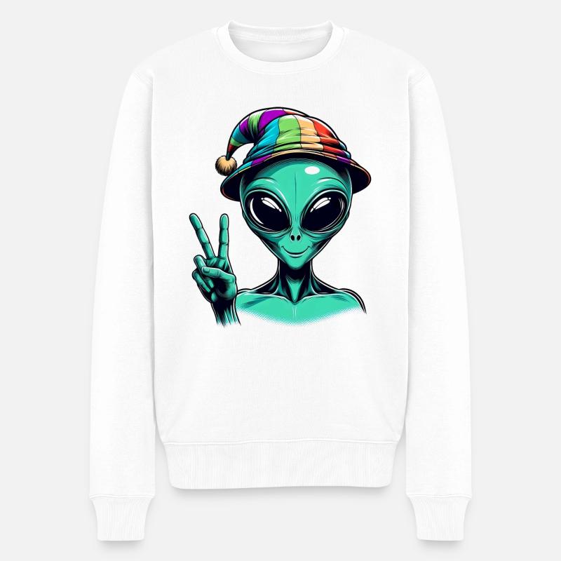 Alien zeigt Peace - Männer Premium Bio Pullover - Weiß