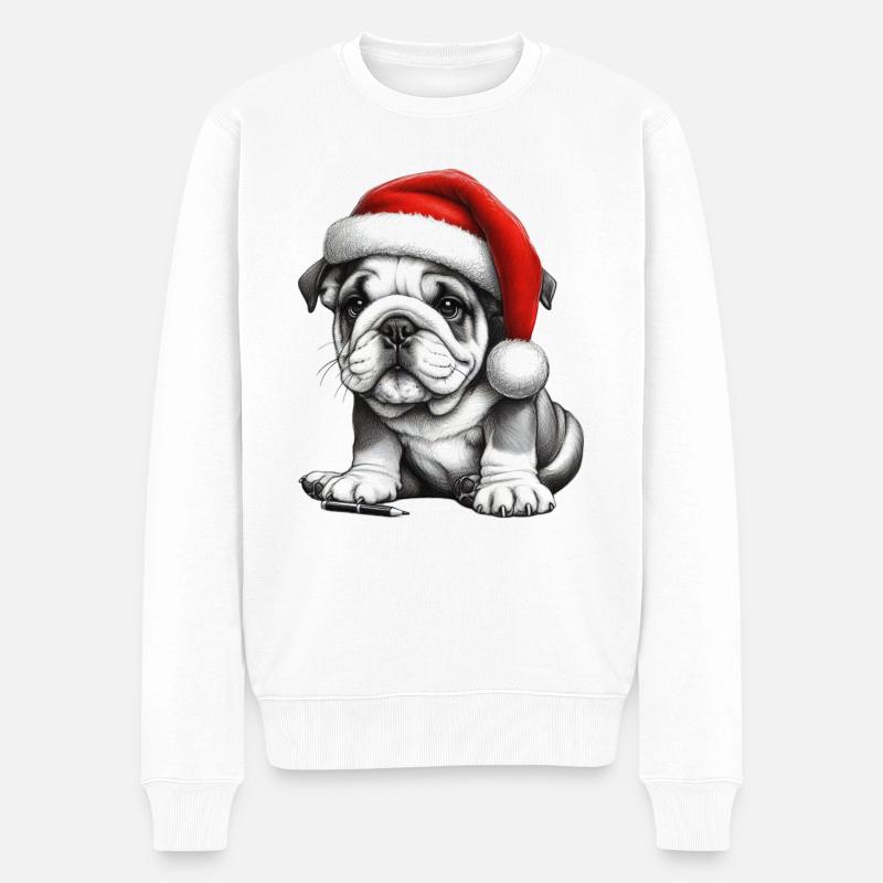 Weihnachts-Bulldogge - Männer Premium Bio Pullover - Weiß
