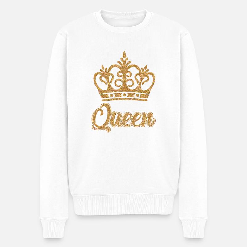 QUEEN KÖNIGIN KRONE - Männer Premium Bio Pullover - Weiß