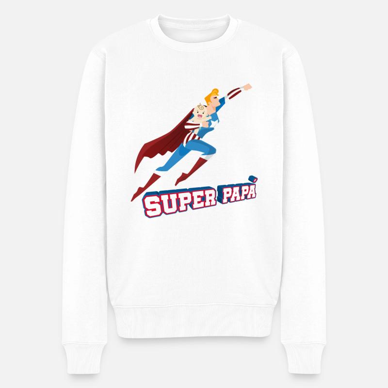 Super Papa Lustiger Superheld Geschenk für Papa T Shirt - Männer Premium Bio Pullover - Weiß