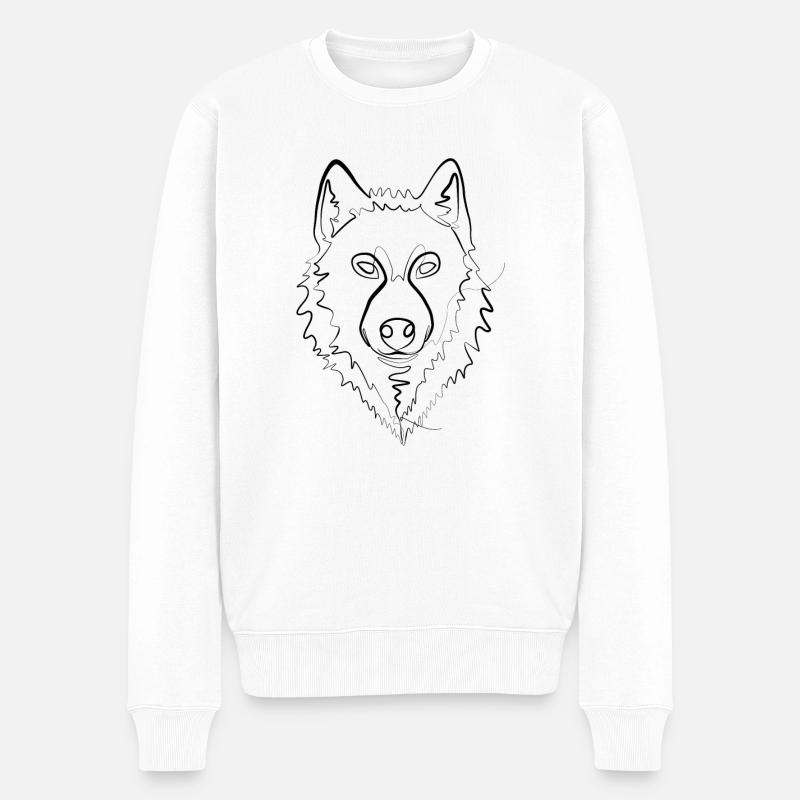 Wolf - one line drawing - Pull Premium bio Homme - blanc