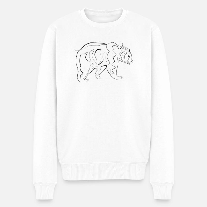 Ours - one line drawing - Pull Premium bio Homme - blanc