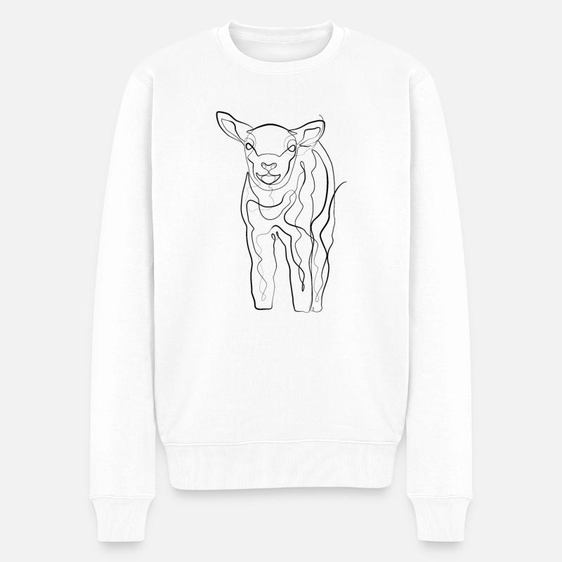 Lamm Hirte - one line drawing - Männer Premium Bio Pullover - Weiß