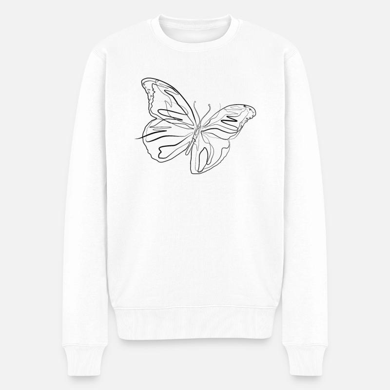 Papillon - one line drawing - Pull Premium bio Homme - blanc