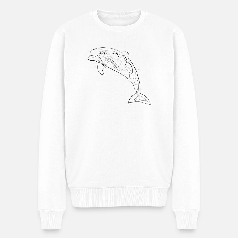 Dauphin - one line drawing - Pull Premium bio Homme - blanc