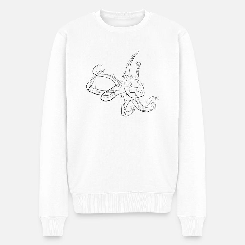 Calamar - one line drawing - Pull Premium bio Homme - blanc
