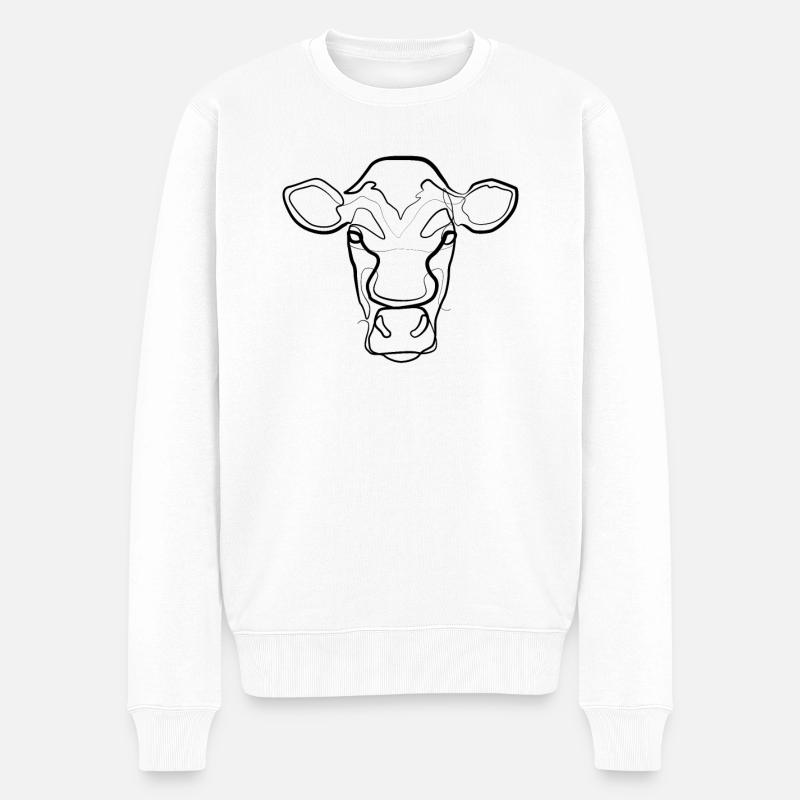 Vache - one line drawing - Pull Premium bio Homme - blanc