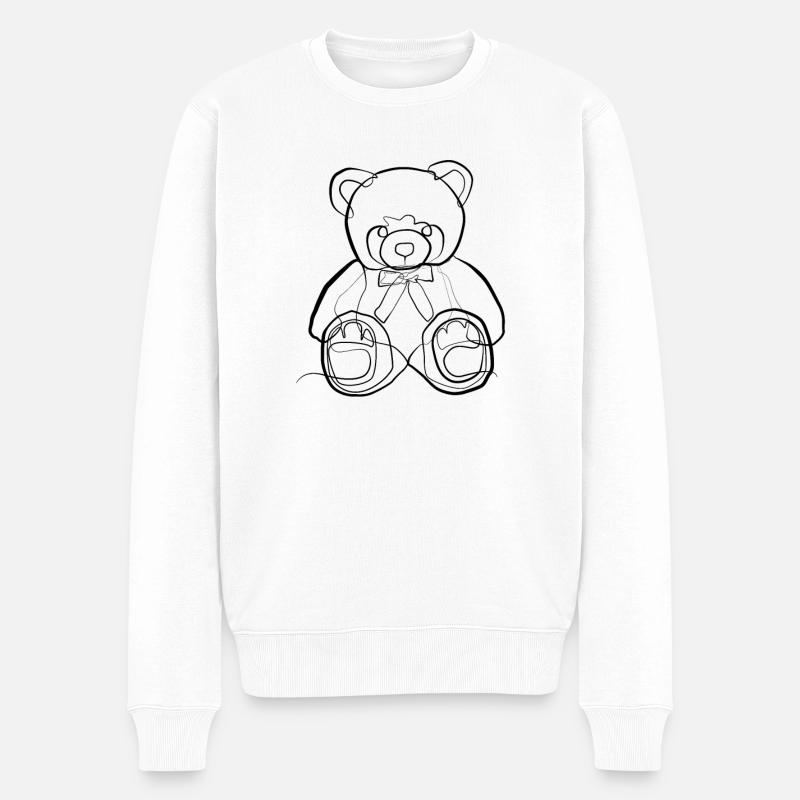 Teddybär - one line drawing - Männer Premium Bio Pullover - Weiß