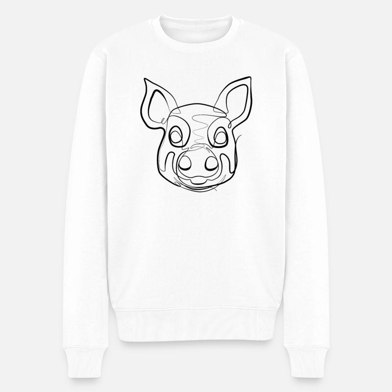 Porc - one line drawing - Pull Premium bio Homme - blanc