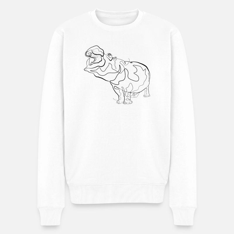 Flusspferd Nilpferd - one line drawing - Männer Premium Bio Pullover - Weiß