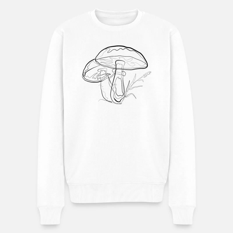 Champignons - one line drawing - Pull Premium bio Homme - blanc