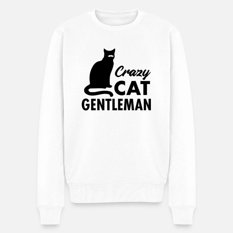 Crazy Cat Gentleman - Männer Premium Bio Pullover - Weiß