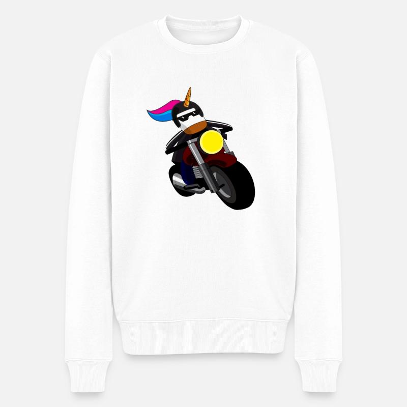 Einhorn Motorradfahrer. - Männer Premium Bio Pullover - Weiß
