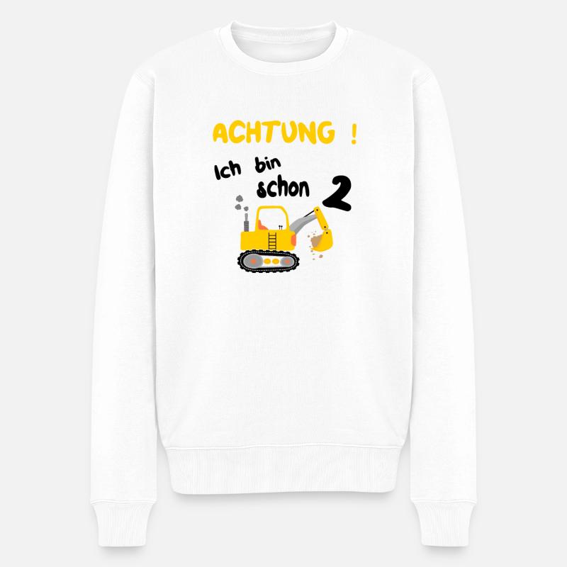 Achtung 2 Baustelle Bagger Geburtstag geschenk - Männer Premium Bio Pullover - Weiß