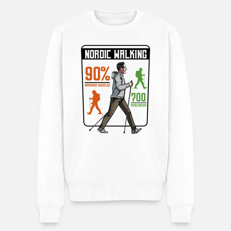Nordic Walking - Männer Premium Bio Pullover - Weiß