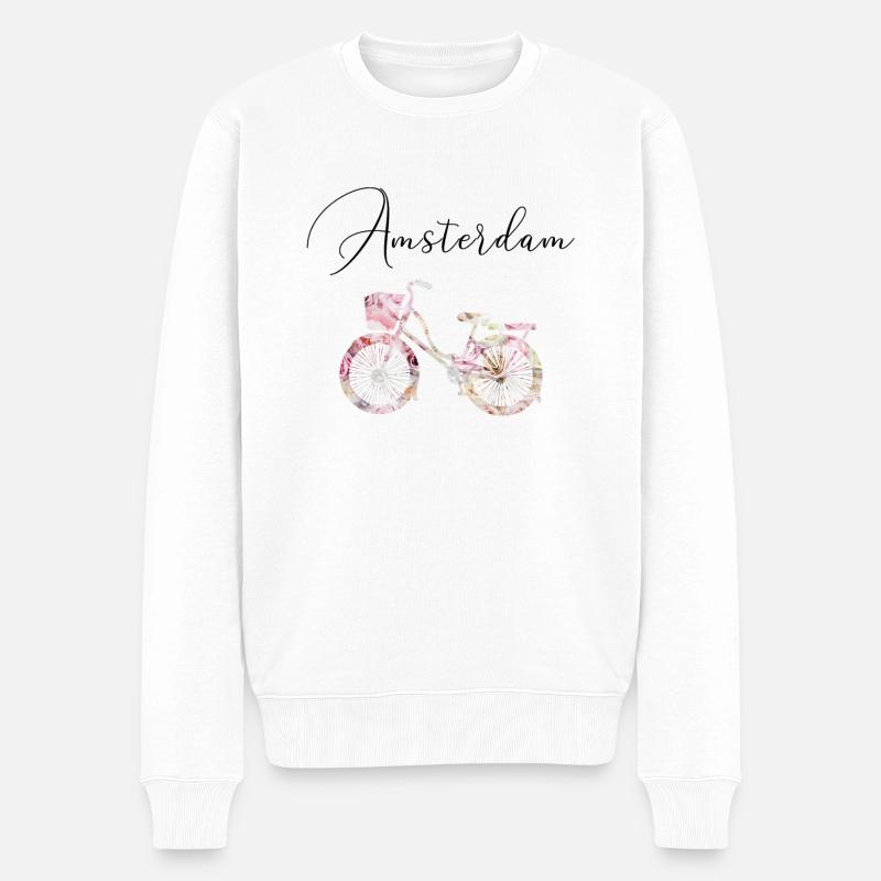 Amsterdam Holland vélo fleurs terre - Pull Premium bio Homme - blanc