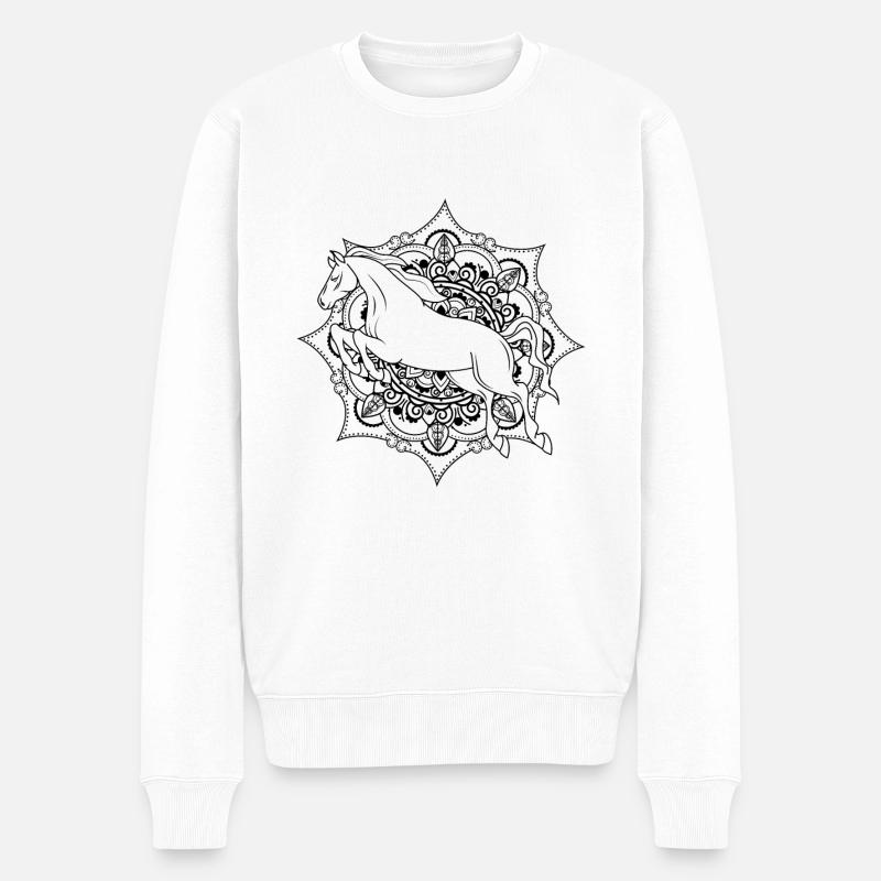 Idées cadeaux de chevaux Mandala pour les propriétaires de chevaux - Pull Premium bio Homme - blanc