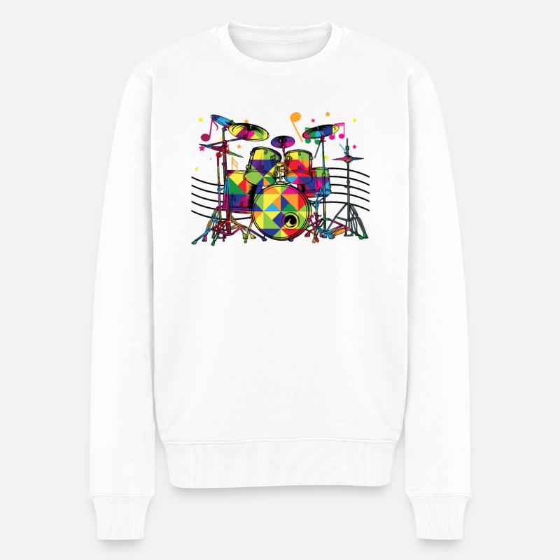 Schlagzeug - Männer Premium Bio Pullover - Weiß