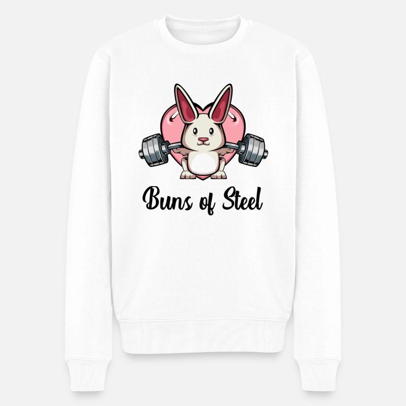 Body Building Hase Hantel Fitnesstrainer Geschenk - Männer Premium Bio Pullover - Weiß