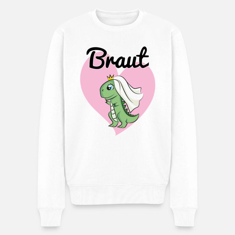 Braut Bride to be JGA Dino Dinosaurier Geschenk - Männer Premium Bio Pullover - Weiß