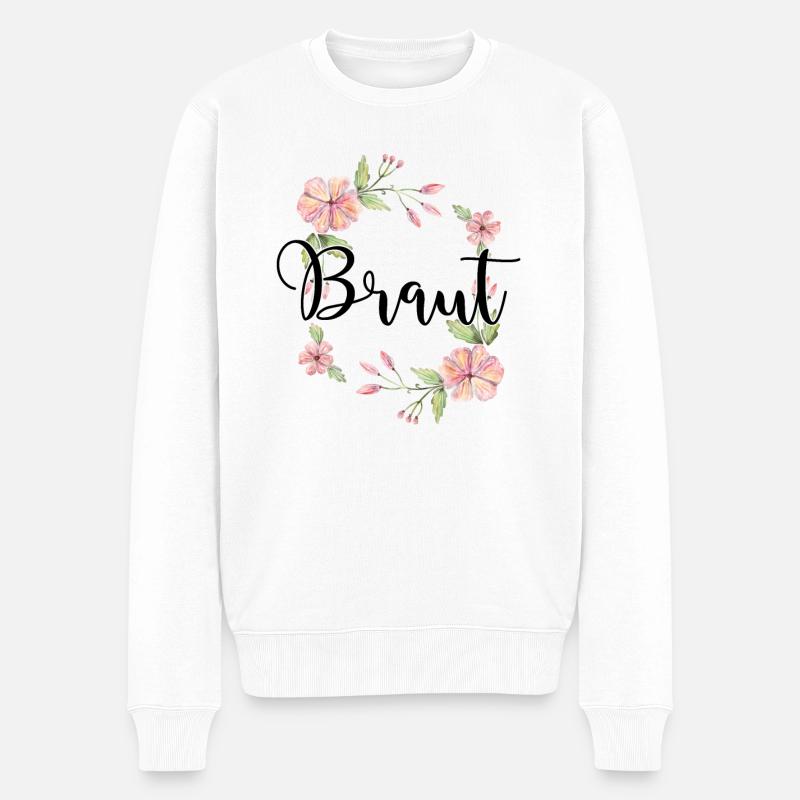 Braut Bride to be Blumenkranz Blumen Verlobung JGA - Männer Premium Bio Pullover - Weiß