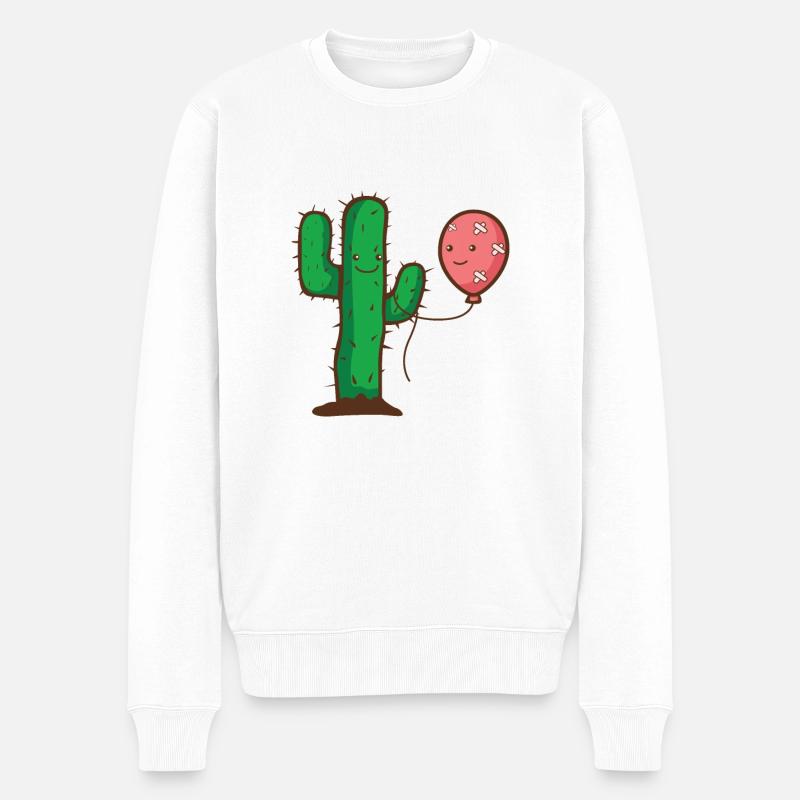 Kaktus und Luftballon - Liebe trotz Hindernis - Männer Premium Bio Pullover - Weiß