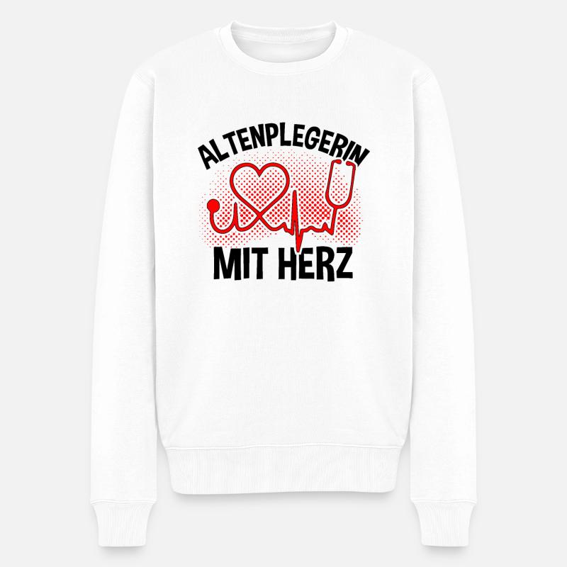 Altenpflegerin mit Herz - Männer Premium Bio Pullover - Weiß