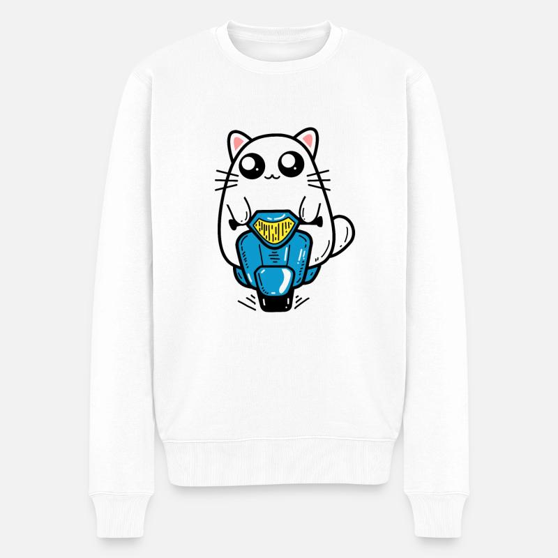 Katze Motorroller - Männer Premium Bio Pullover - Weiß