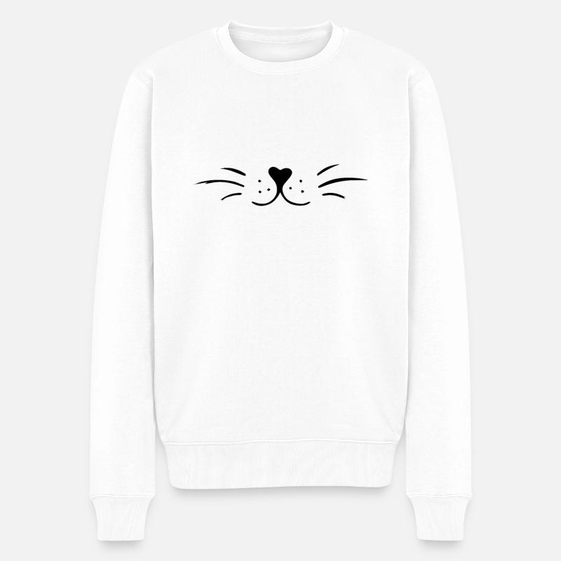 Süßes minimalistisches Katzengesicht Design - Männer Premium Bio Pullover - Weiß