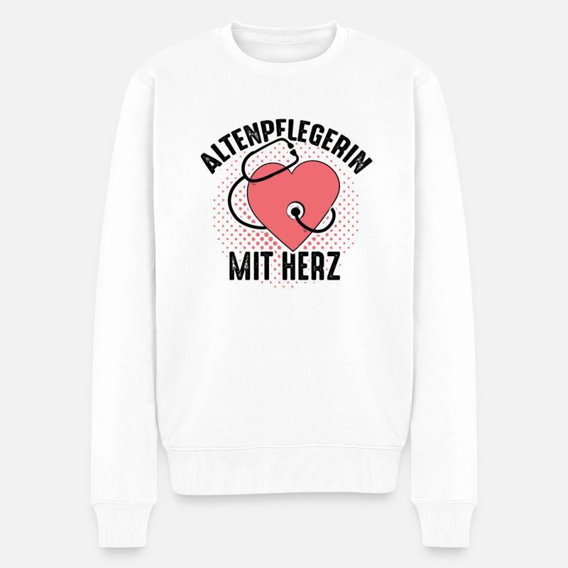 Altenpflegerin mit Herz - Männer Premium Bio Pullover - Weiß