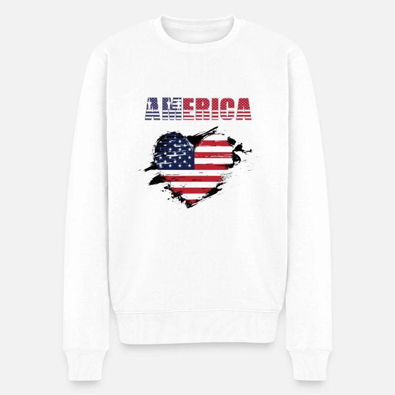 America Herz - Männer Premium Bio Pullover - Weiß