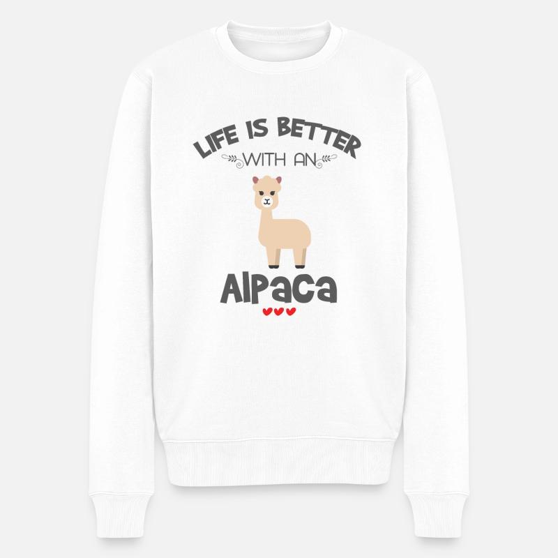 Alpaka Liebhaber Geschenk Leben ist besser mit einem Alpaka - Männer Premium Bio Pullover - Weiß