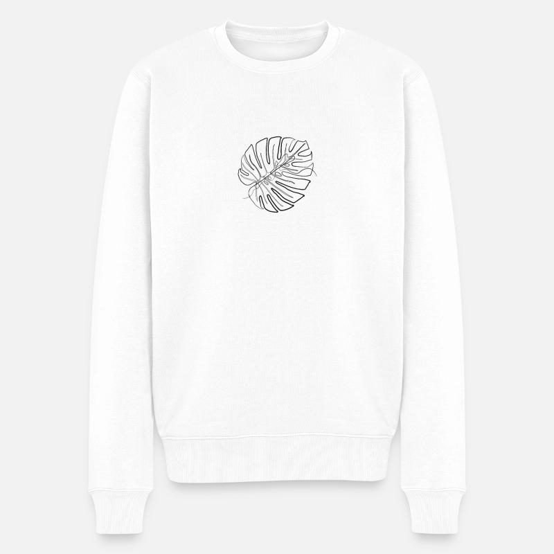 Monstera Blatt - one line drawing - Männer Premium Bio Pullover - Weiß