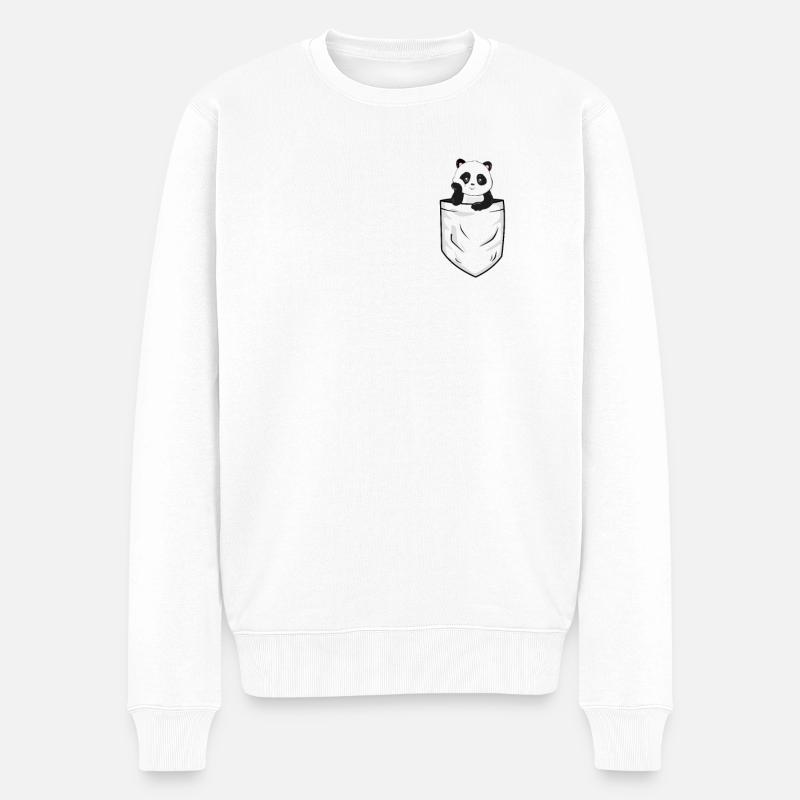 Süßer Panda in Brusttasche Lustig Geschenk Kinder - Männer Premium Bio Pullover - Weiß