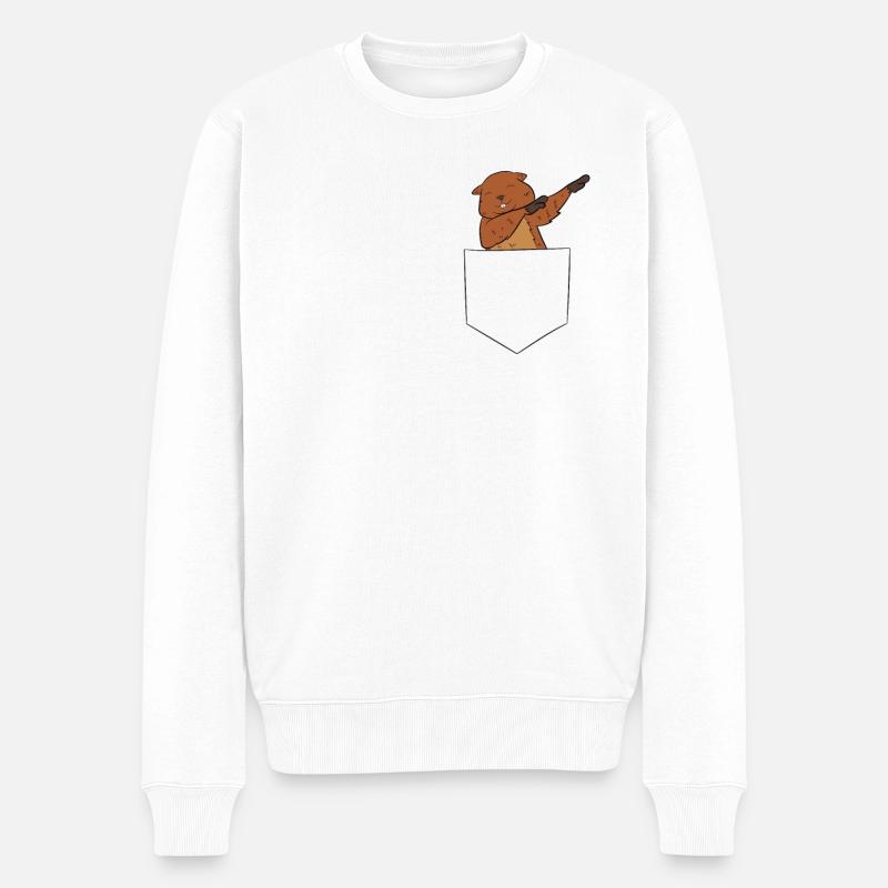 Lustiger Dabbing Biber in Tasche Biber - Männer Premium Bio Pullover - Weiß