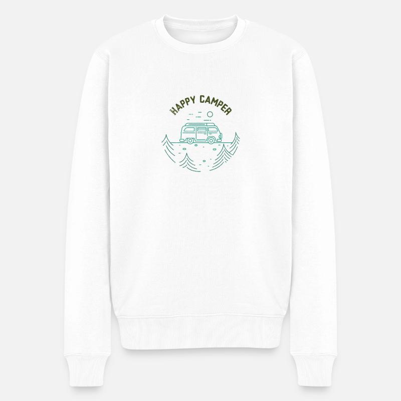 Happy Camper - Männer Premium Bio Pullover - Weiß