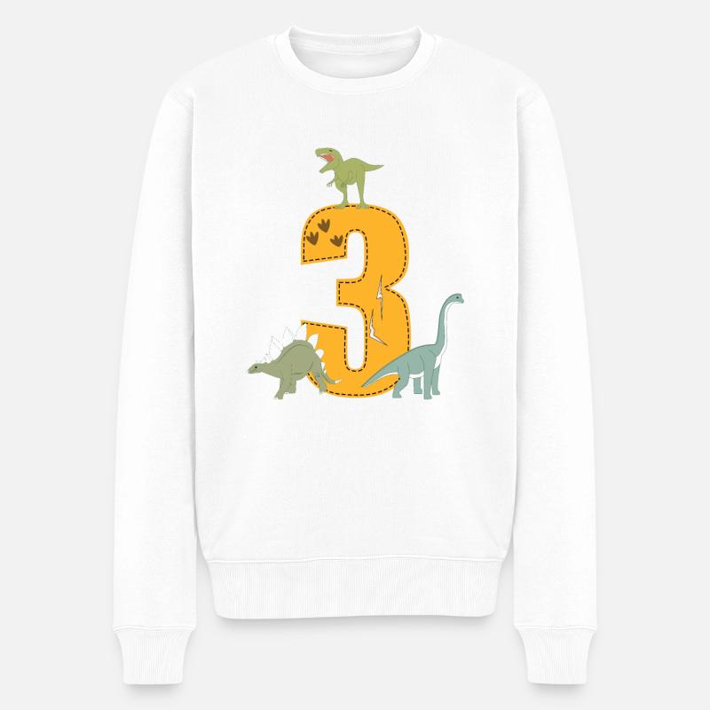 Geburtstag 3 Jahre Dinosaurier Dino 3. Geburtstag - Männer Premium Bio Pullover - Weiß
