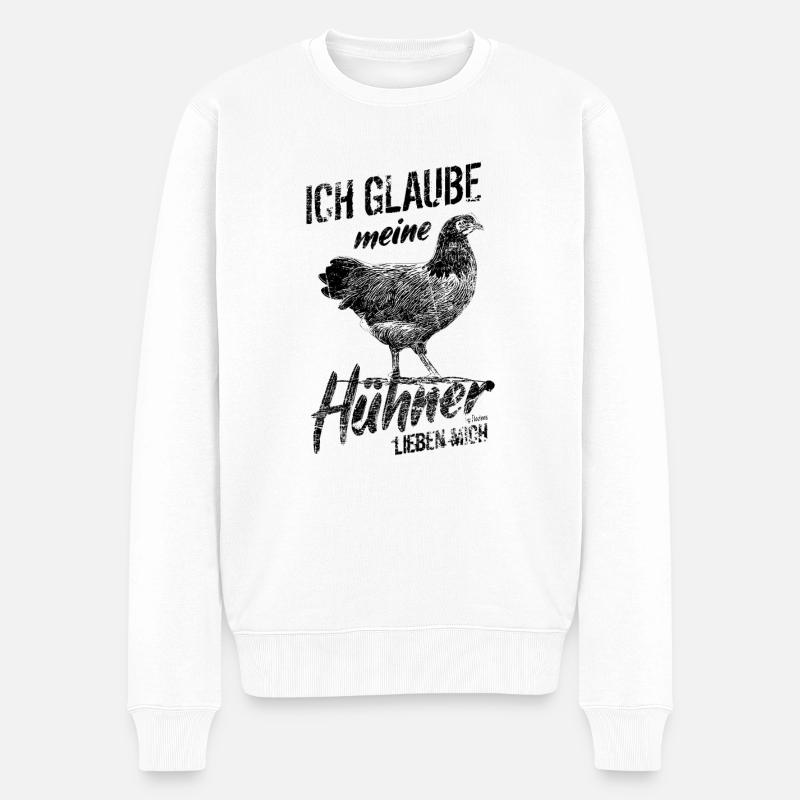 Lustiges Hühner Spruch Hühnerbauer - Männer Premium Bio Pullover - Weiß