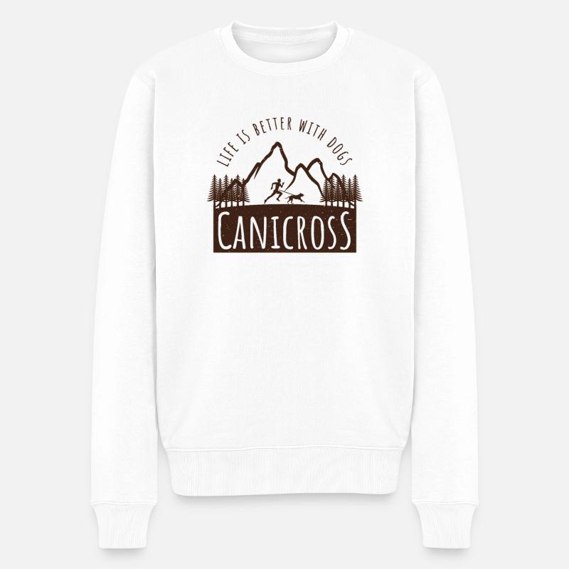 Course de canicross avec chien - Pull Premium bio Homme - blanc