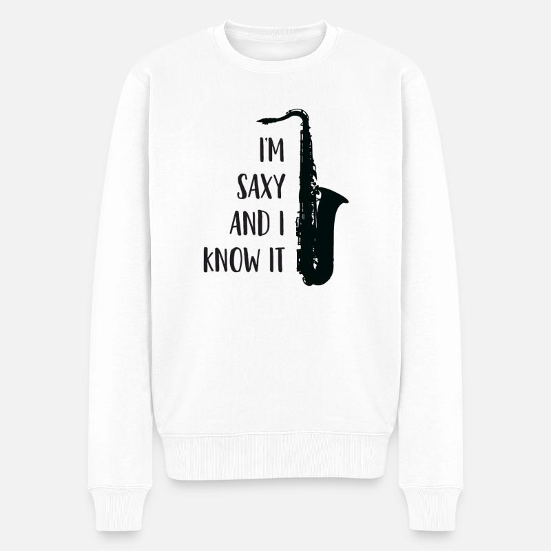 Saxophon, Sax Design - Ich bin Saxy und ich weiß es - Männer Premium Bio Pullover - Weiß