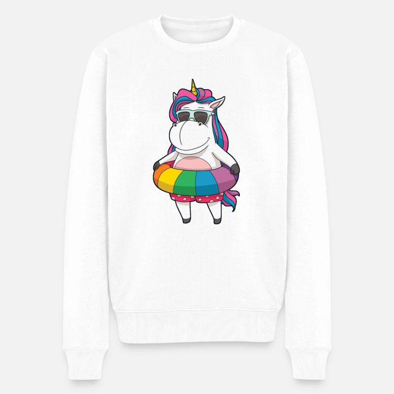 Einhorn ist cool und schwimmt - Männer Premium Bio Pullover - Weiß