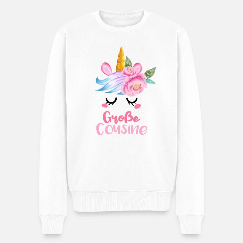 Große Cousine Geschenk Cousins Geburt Einhorn - Männer Premium Bio Pullover - Weiß