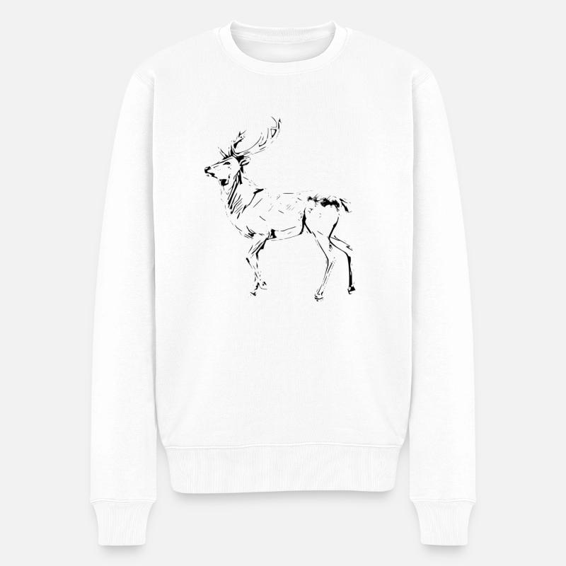 Hirsch - Männer Premium Bio Pullover - Weiß