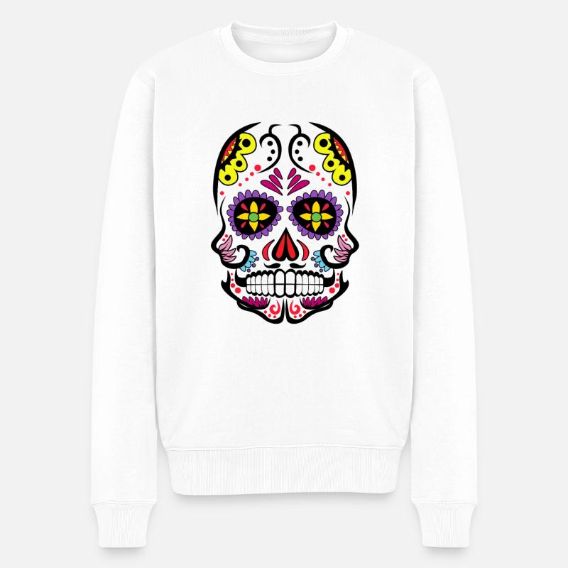 Zuckerschädel Totenkopf - Tag der Toten - Männer Premium Bio Pullover - Weiß
