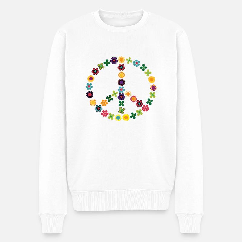 Peace Love Frieden Freiheit Blumen Damen Geschenk - Männer Premium Bio Pullover - Weiß