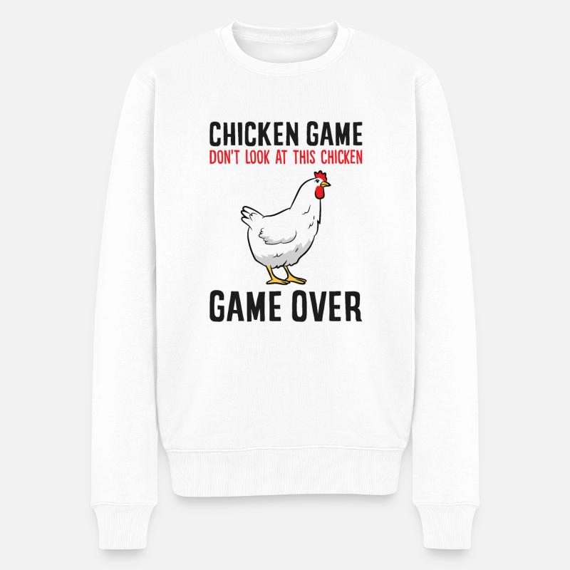 Lustiges Hühnerspiel Schauen Nicht Auf Das Huhn - Männer Premium Bio Pullover - Weiß