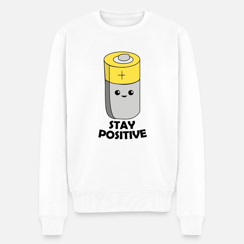 Bleib Positiv Batterie lustiges Wortspiel positive - Männer Premium Bio Pullover - Weiß